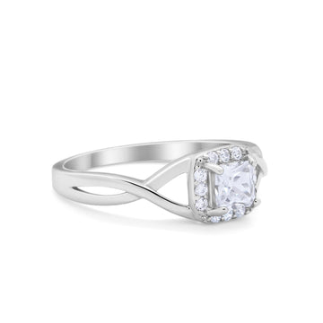 Solitaire Infinity Shank Ring Princess Cut Simulated Cubic Zirconia 925 Sterling Silver